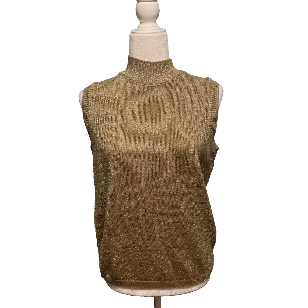 Studio C Womens Medium Top Mock Neck Metallic Holiday Going Out Party Feminine